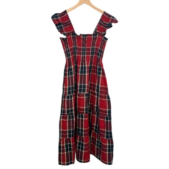 HILL HOUSE Tiered Red Green White Plaid Striped Dress – Medium - Picture 9 of 16